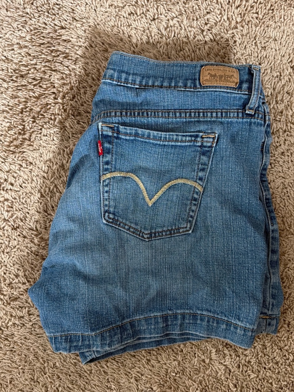 Levi's Medium Blue Folded Denim Shorts with Tan Stitching